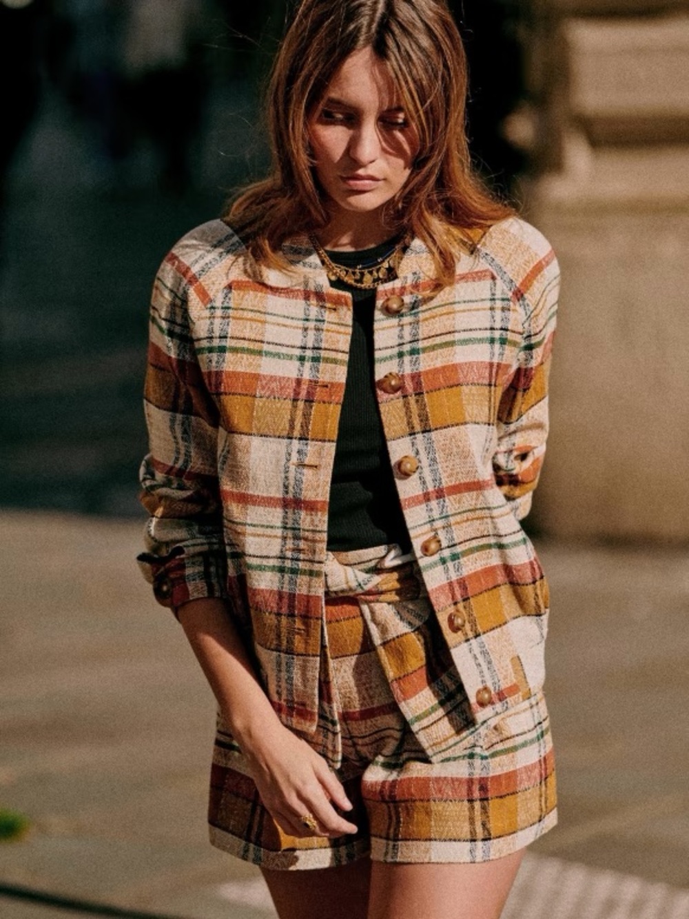 Mike Jacket Linen Cotton Texan Jacquard Plaid Tartan Print